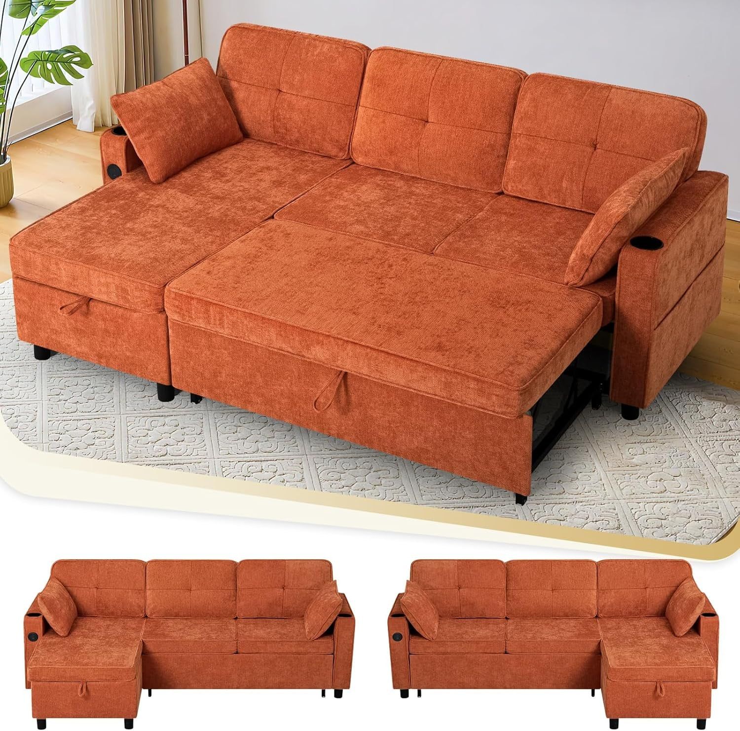 L Shaped Pull Out Sofa Bed With Storage Chaise