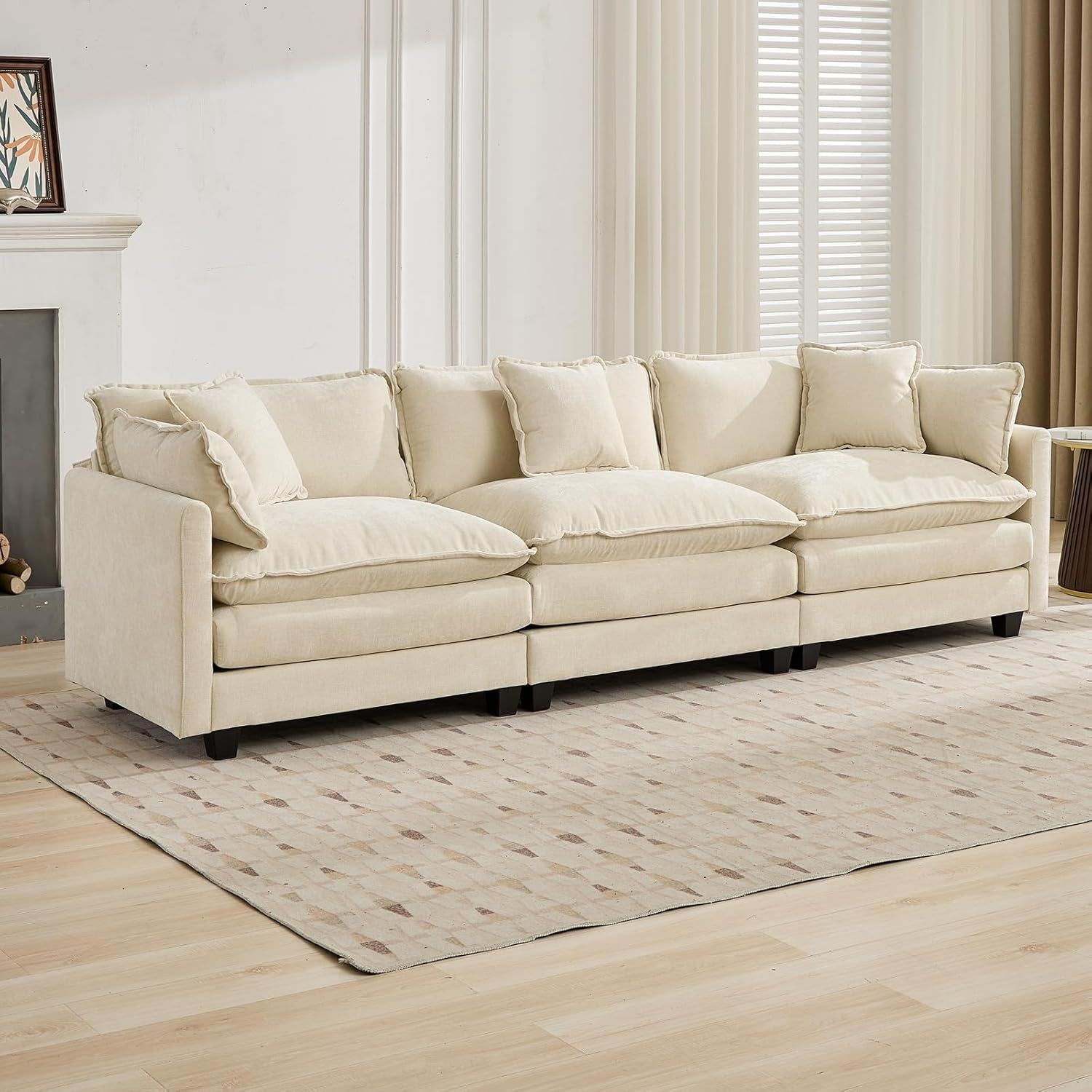 Comfy Modular Sectional Sofa with Plush Cushions Beige
