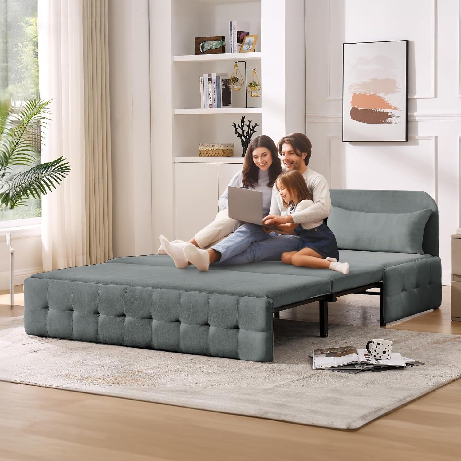 Convertible Queen Sleeper Sofa Bed with Pullout Design