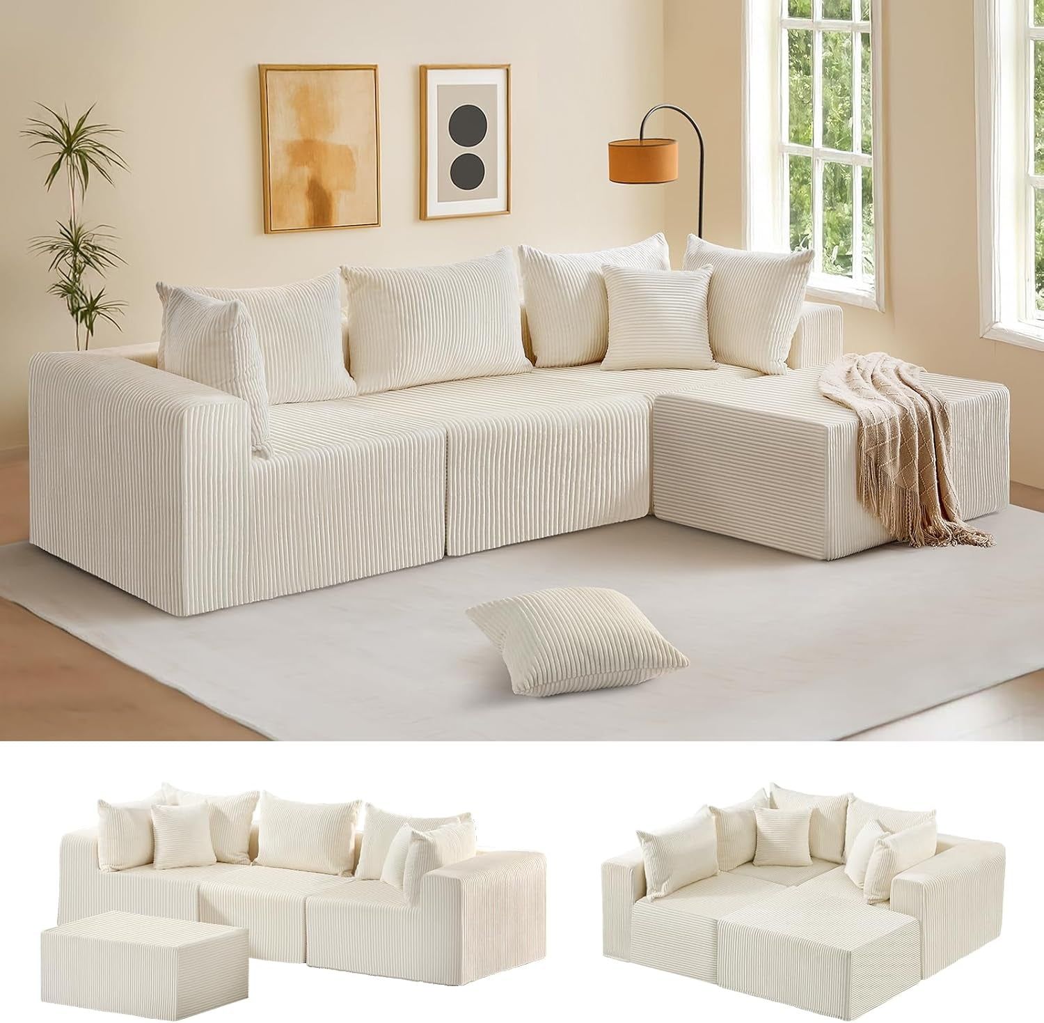 Modular L-Shape Sectional Sofa with Reversible Ottoman