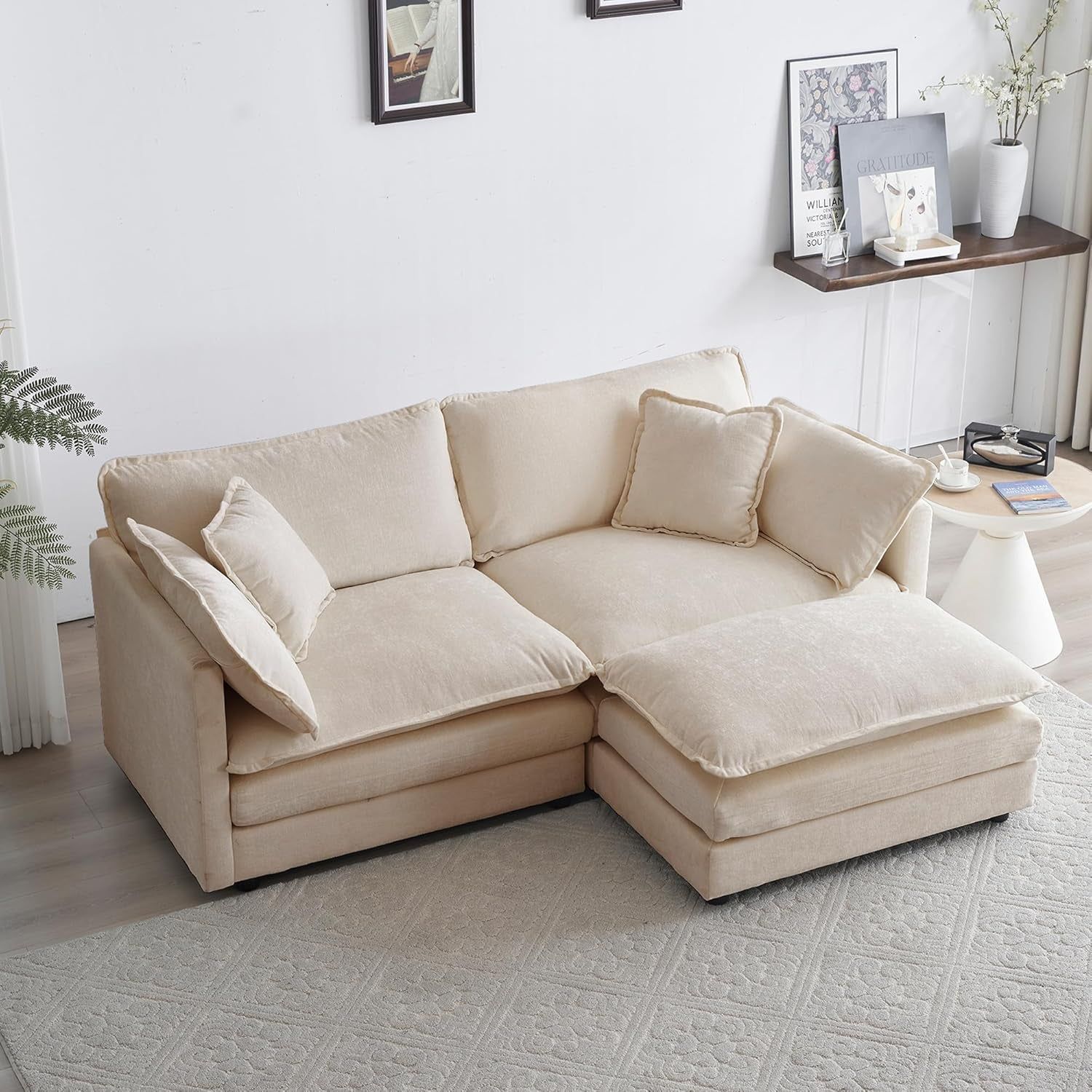 Comfy Deep Seat Sectional Sofa With Ottoman For Living Room