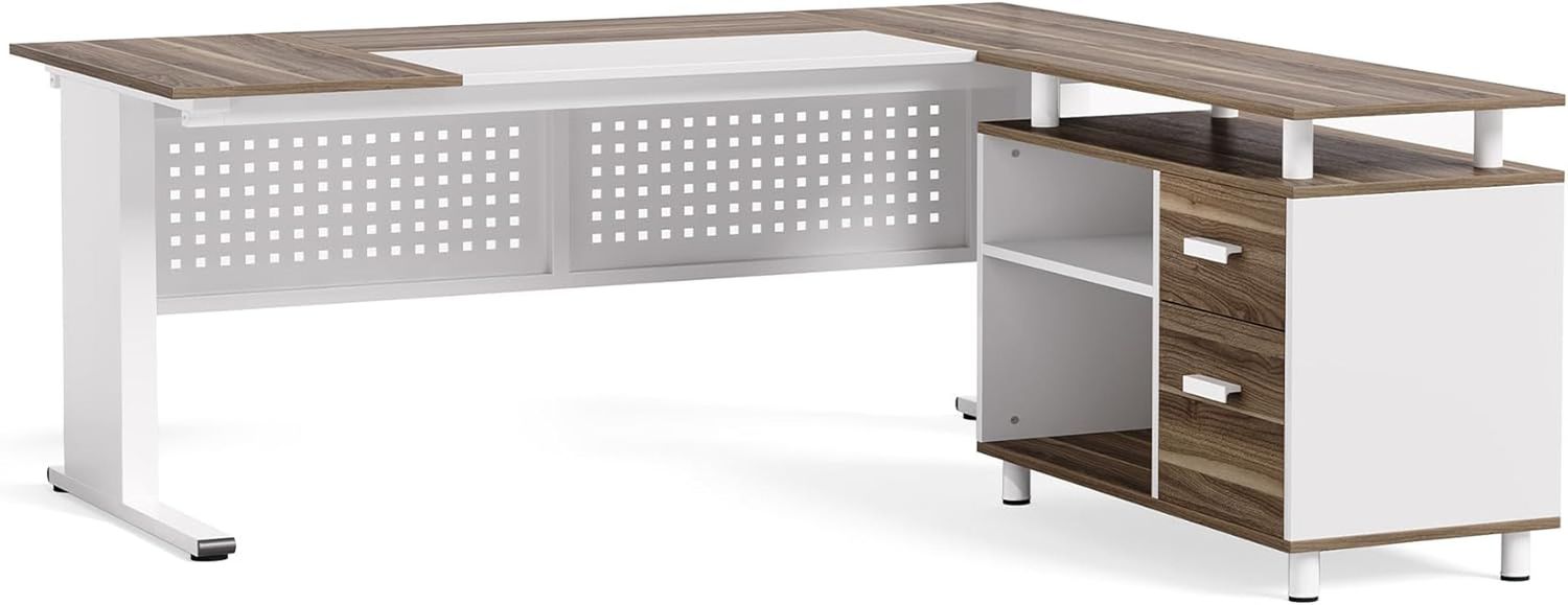 Large Computer Desk with File Cabinet, 63 Inch Executive Desk L Shaped Office Desk with Drawers and Storage Shelves, Business Furniture Desk Workstation for Home Office
