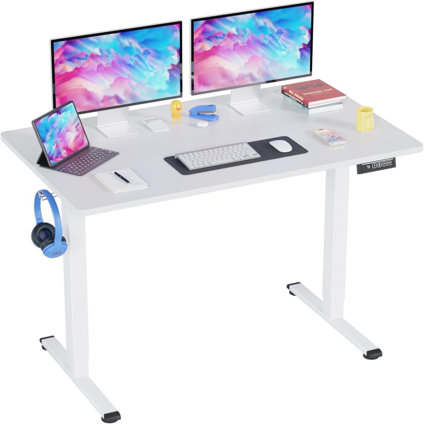 Electric Standing Desk with Large Surface and Headphone Holder