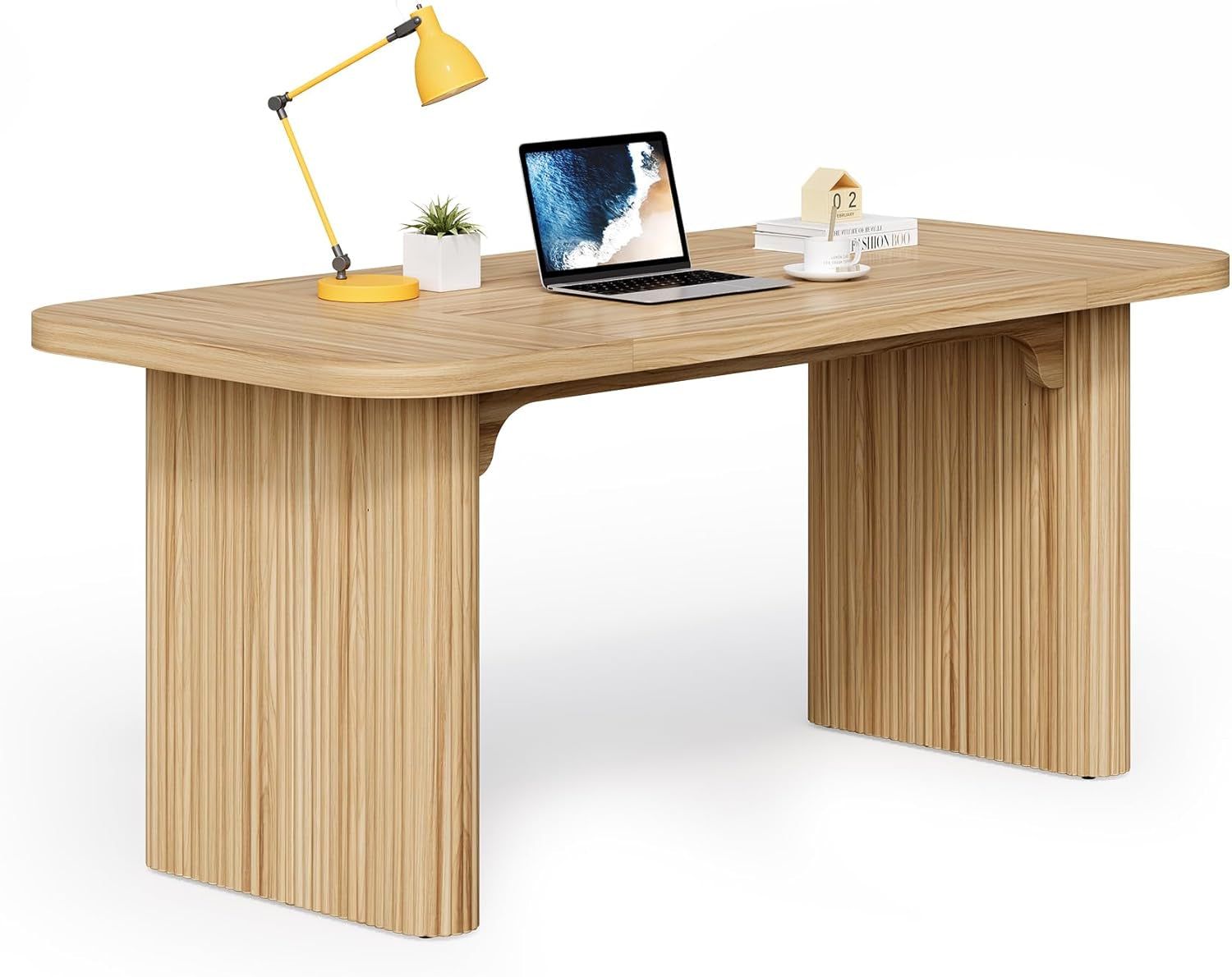 62-Inch Home Office Computer Desk, Large Writing Desk with Textured Double Base, 5 Ft Conference Meeting Seminar Table for Office