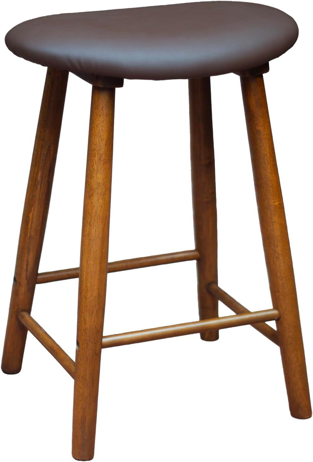 Nora Stool 25&quot; Upholstered Counter Stool, Bar Stool with Leather Cushion for Kitchen &amp; Home Bar, Rubber Wood