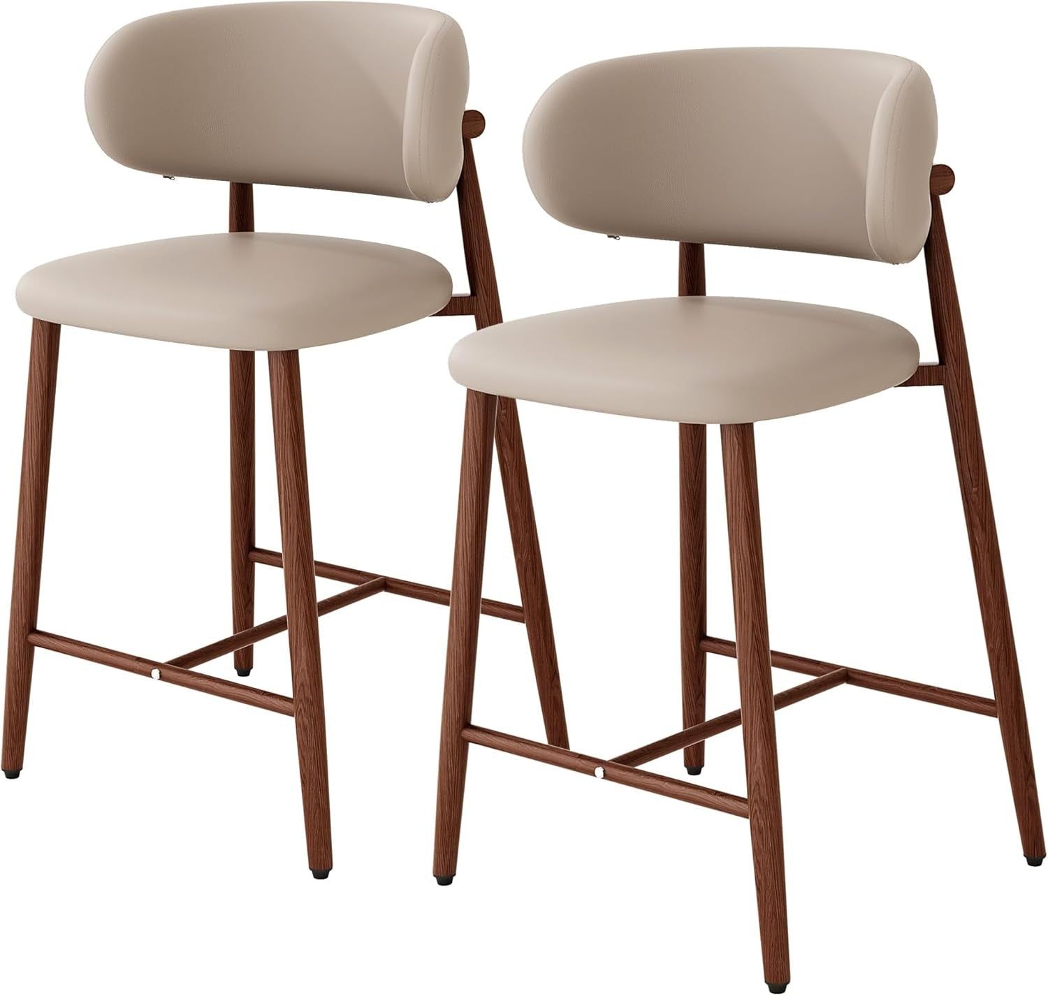 Bar Stools Set of 2 Counter Height Barstool Metal Kitchen Counter Height Bar Stool Island Chairs 26 Inch, Walnut/Khaki