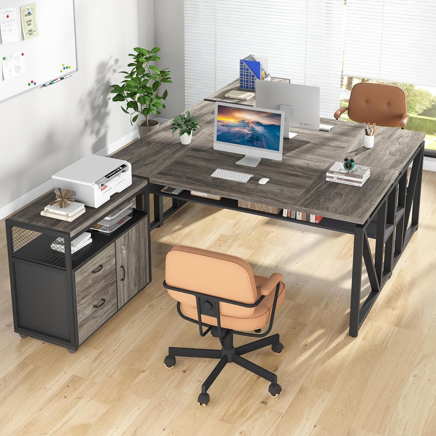 Executive Office Computer Desk and Mobile File Cabinet