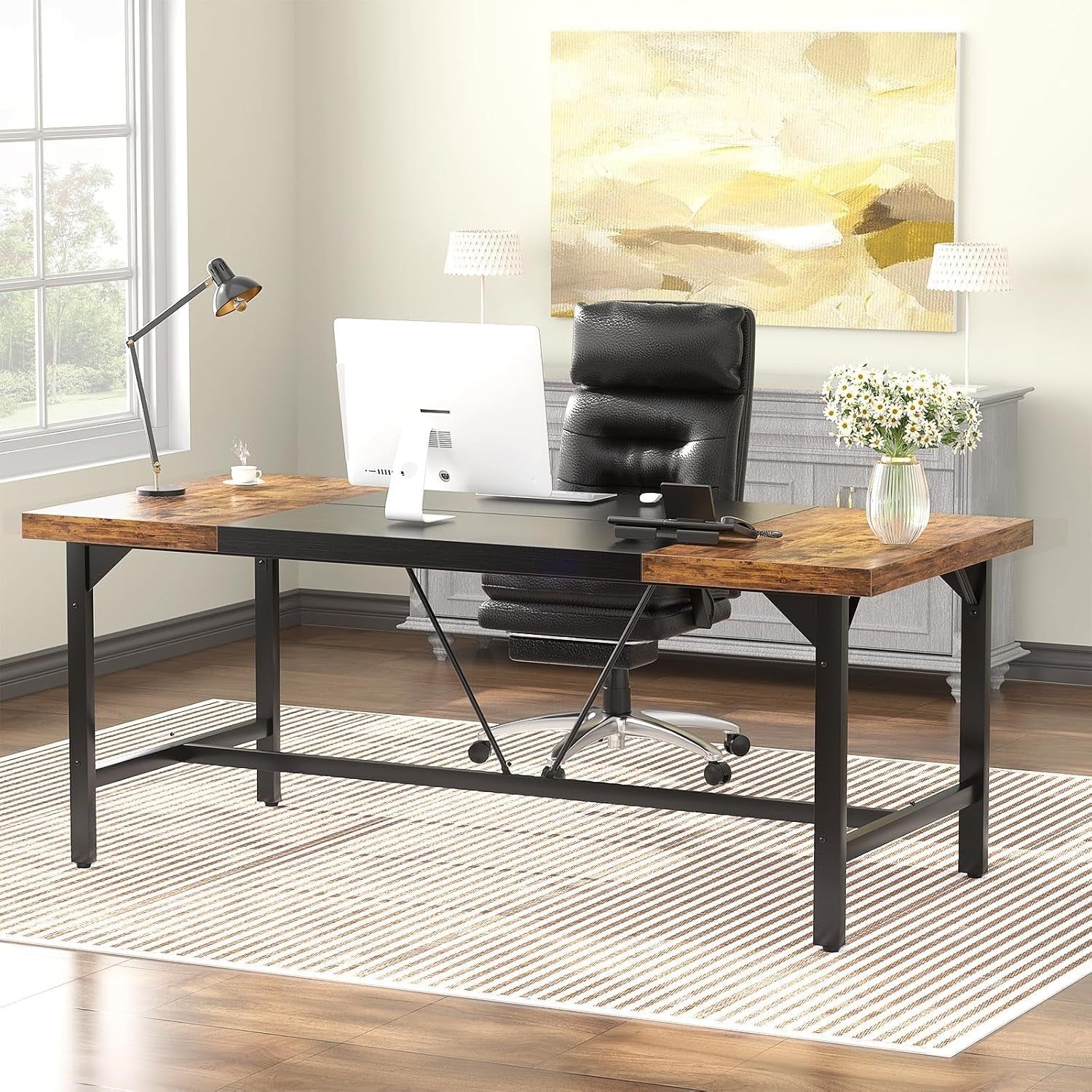 Large Rustic Computer Desk for Home Office Workstation