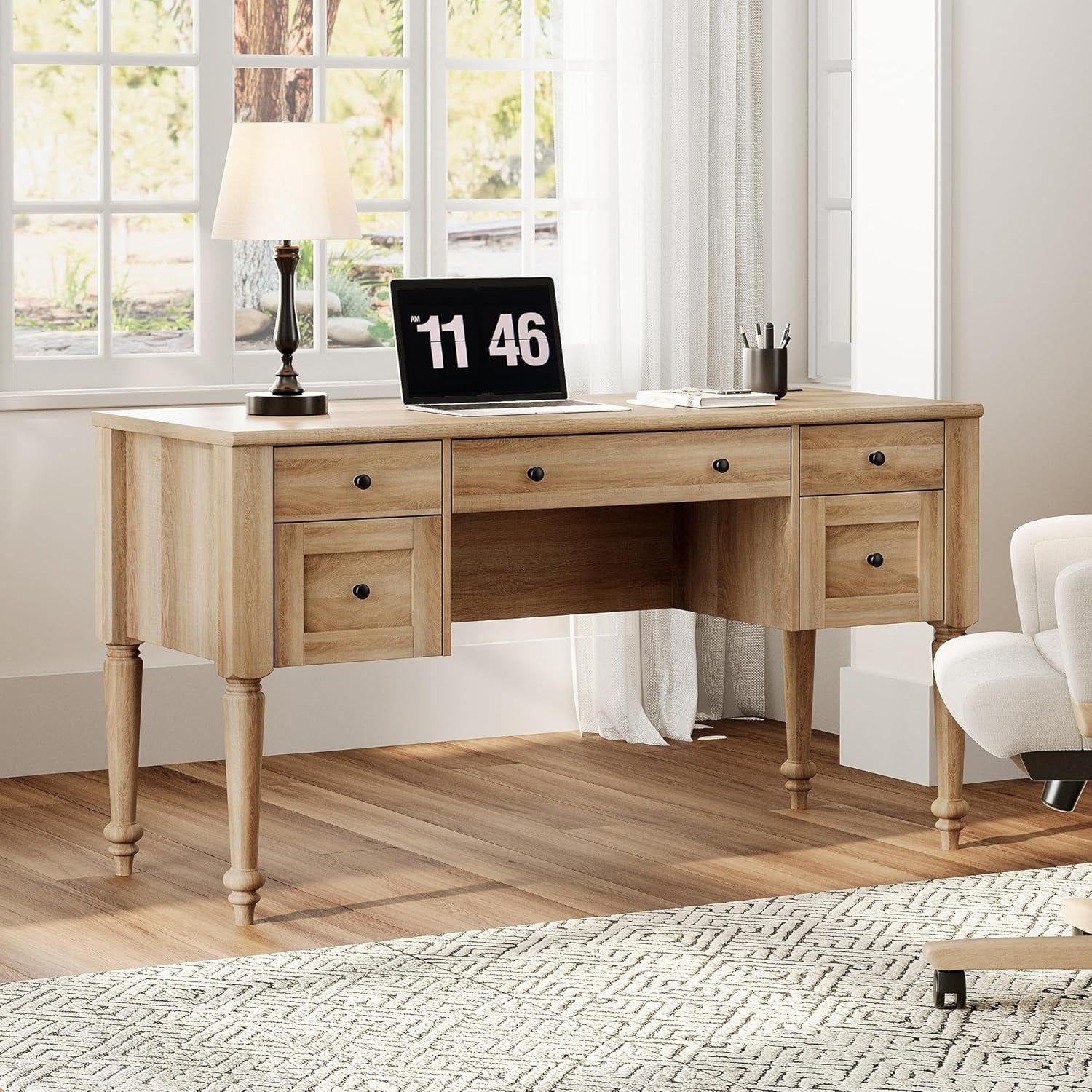 Farmhouse Executive Desk with Storage and Charging Station