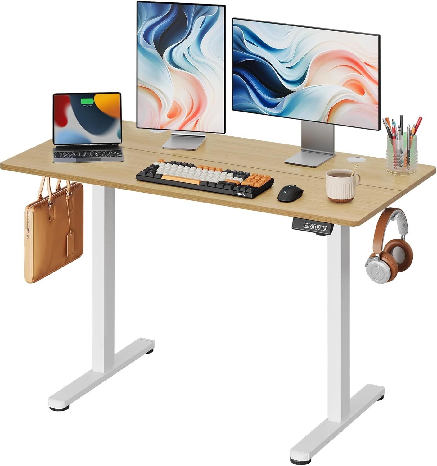 Electric Height Adjustable Standing Desk with Phone Holder