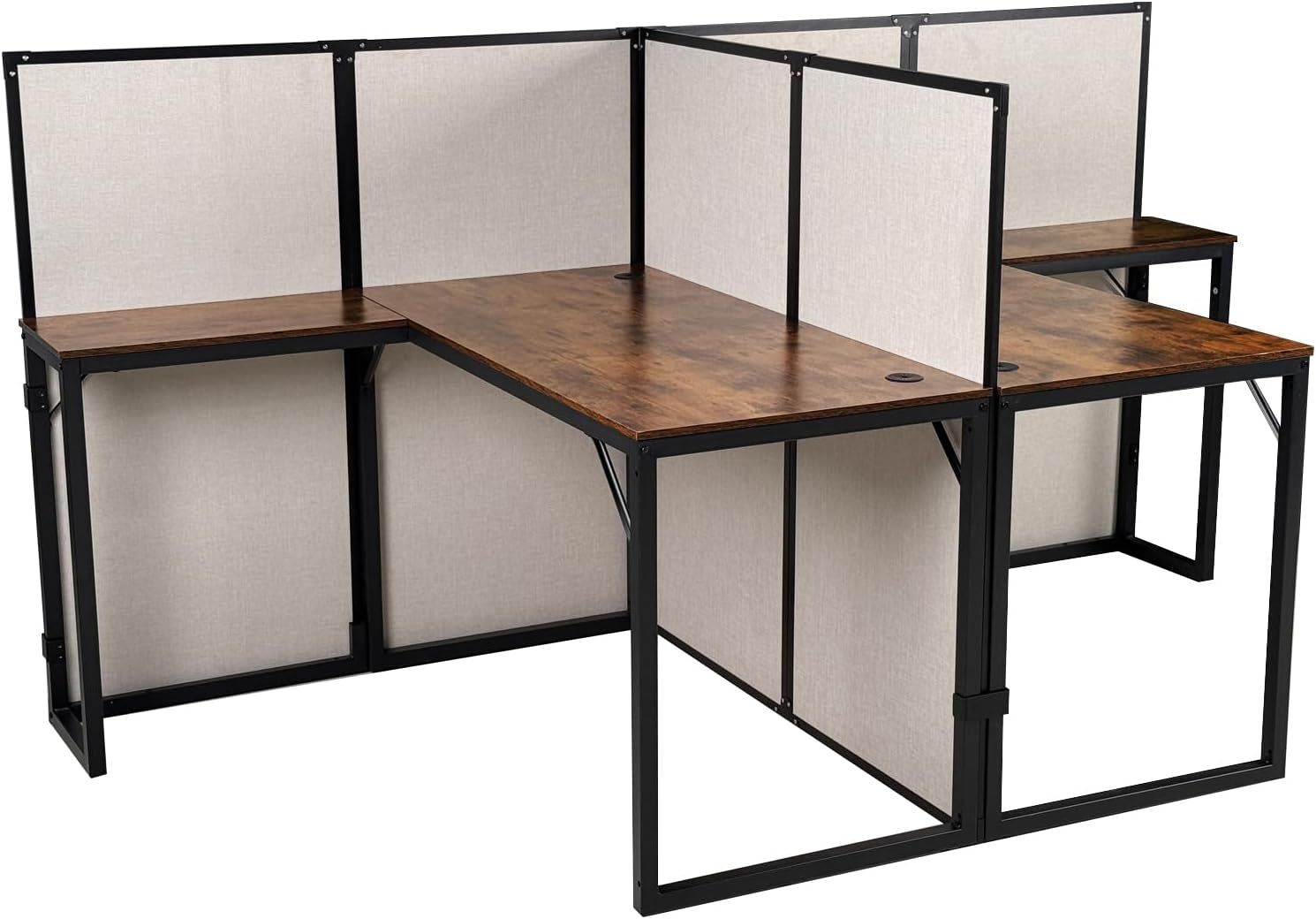 2 Person Cubicle Desk with Privacy Panels - 95”L X 47”W X 47”H L Shaped Cubicle Desks for Office, Wood and Metal Office Cubicle Workstations, Home Office Cubicles Privacy Business Furniture