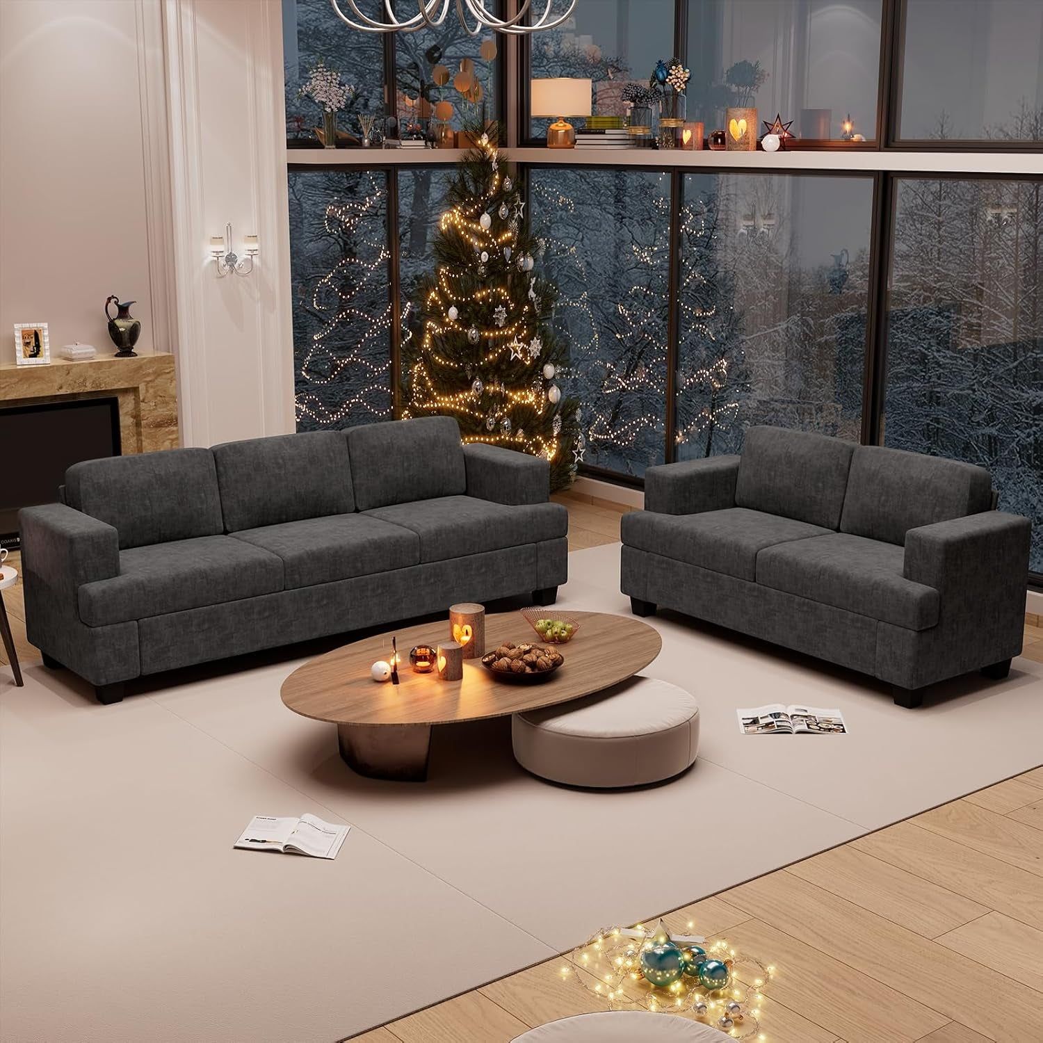 Comfy Modern Sleeper Couch Set for Living Room