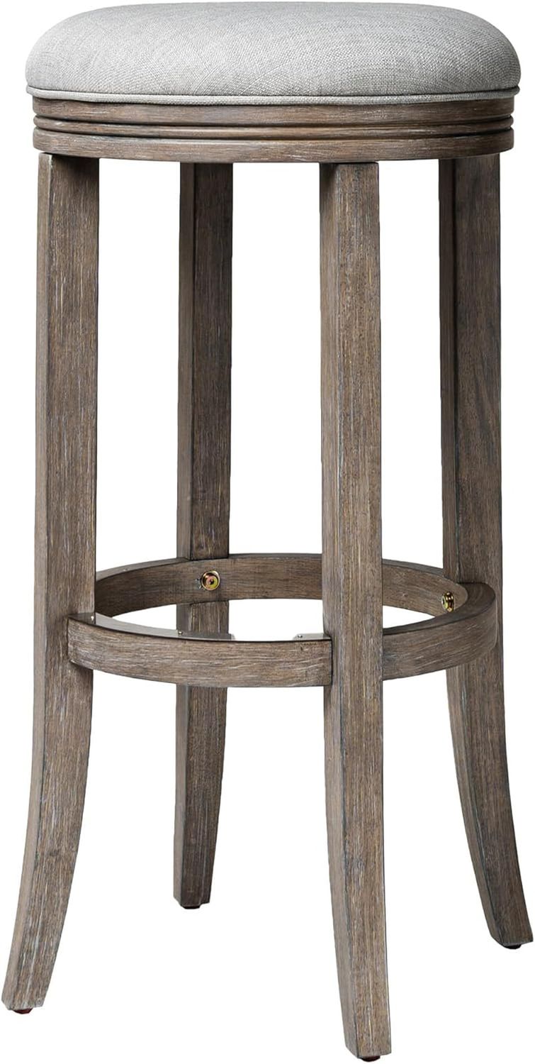 31&quot; Eva Backless Swivel Bar Stool - Bar Height Wooden Stool W/Upholstered round Seat &amp; Hand Carved Detailing for Elevated Comfort in Kitchen, Dining Space - Easy to Assemble Bar Chair