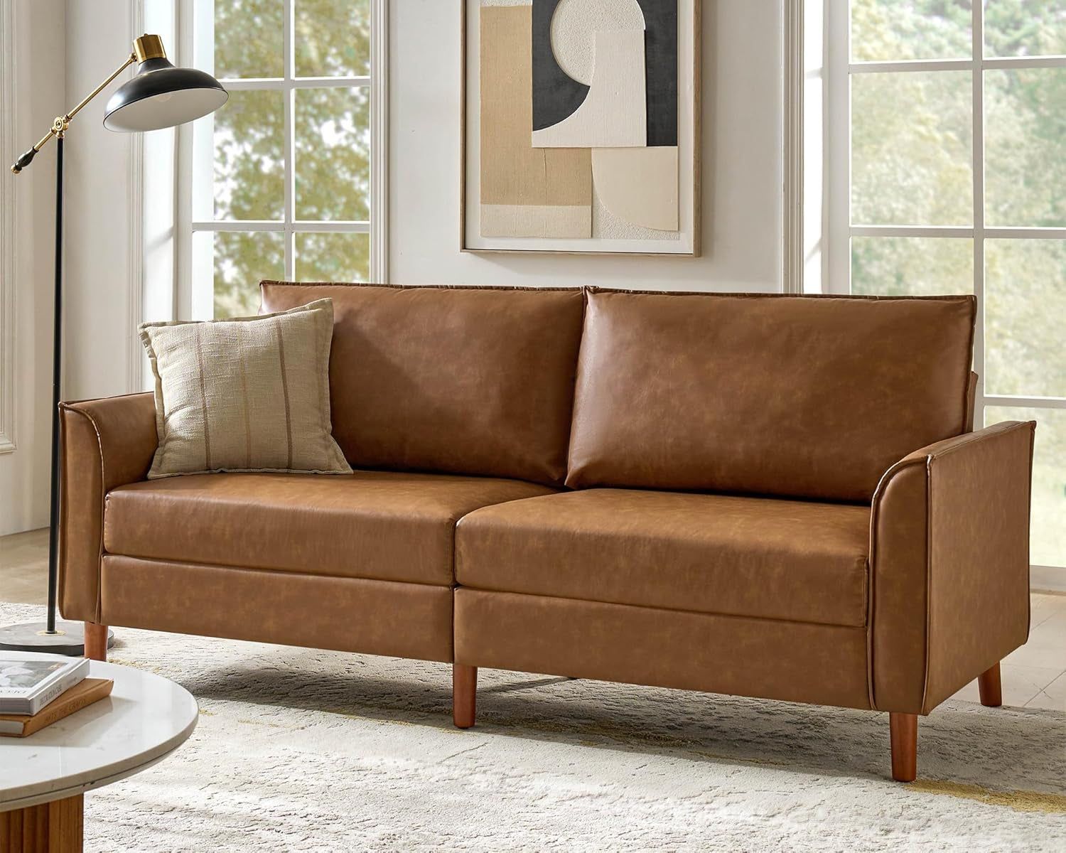 Comfy 78 Inch Faux Leather Sofa for Modern Living