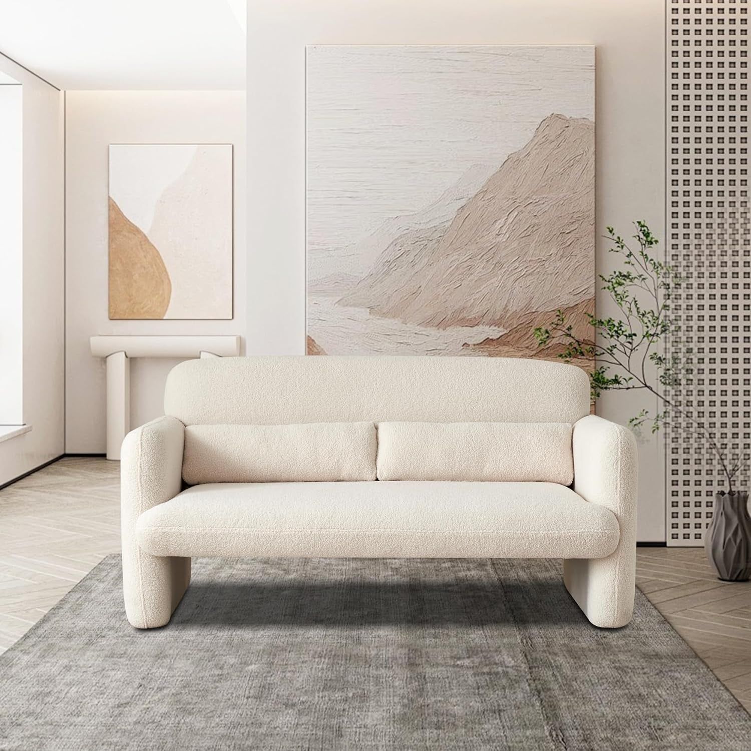 Comfy Two Seater Loveseat Sofa with Waist Pillows