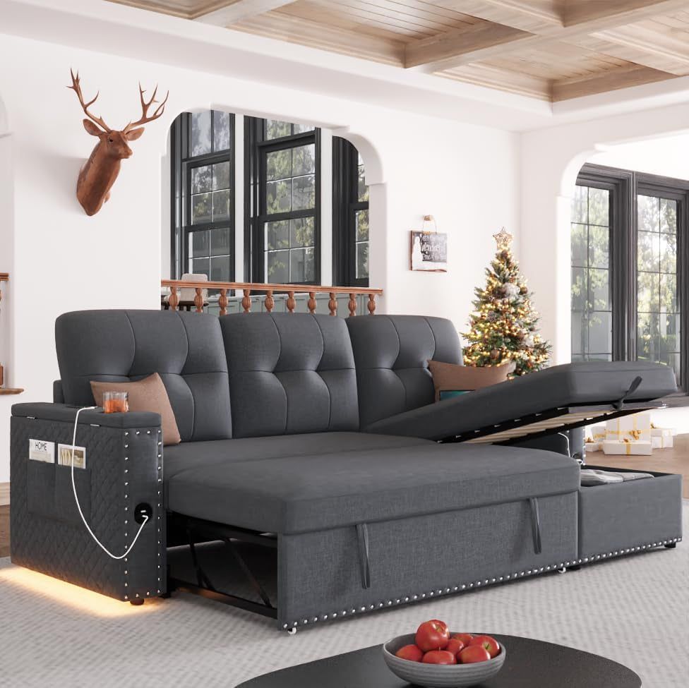 L Shaped Sleeper Sofa Bed with Storage and USB Port