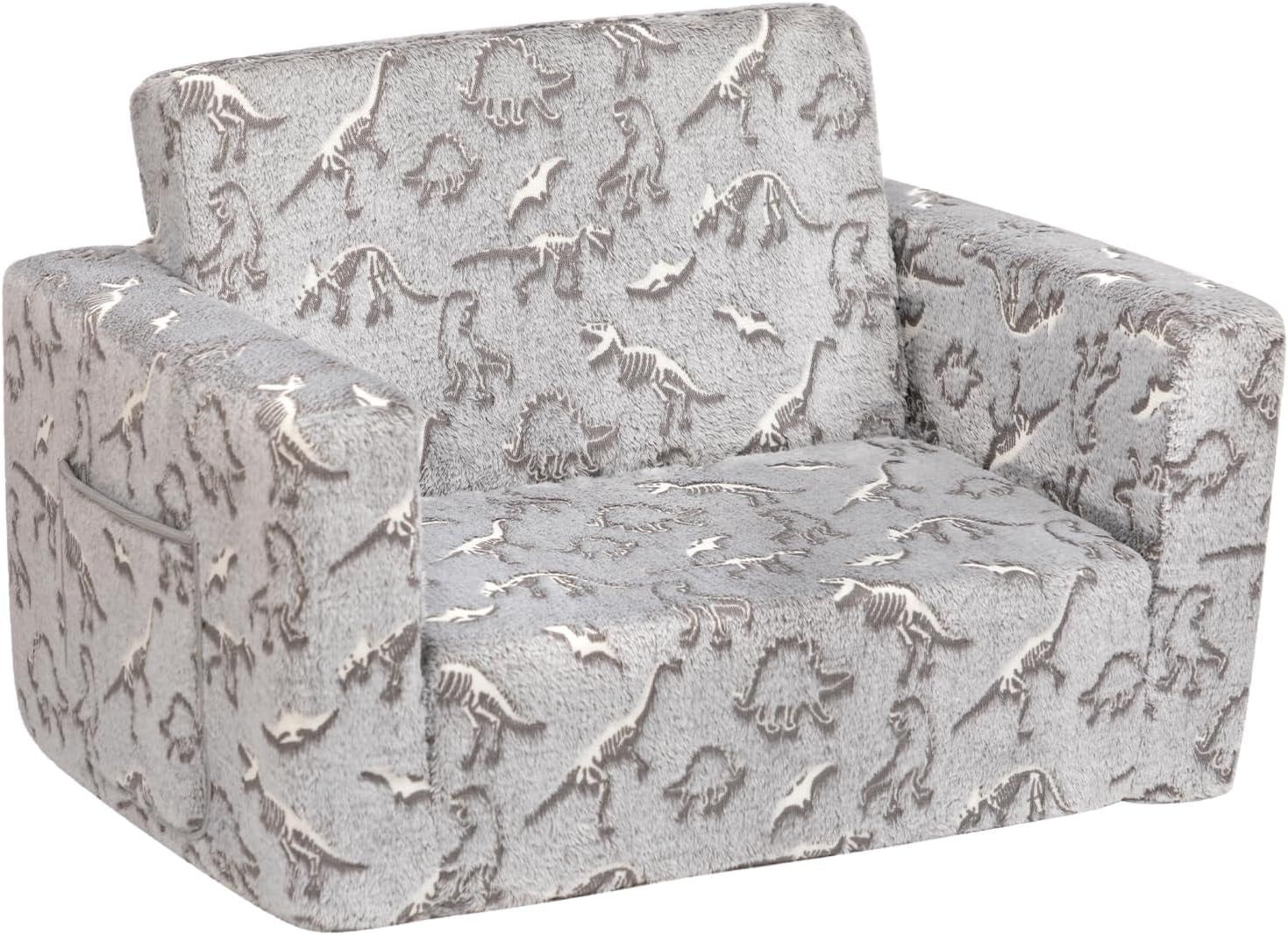 Cuddly Toddler Couch Convertible Sofa Lounger Glow Dinosaurs