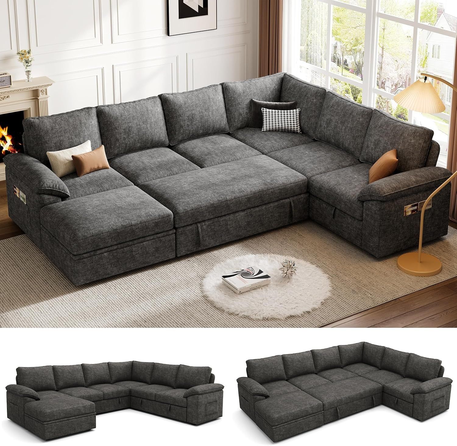 Spacious U Shaped Sleeper Sofa with Storage Solution