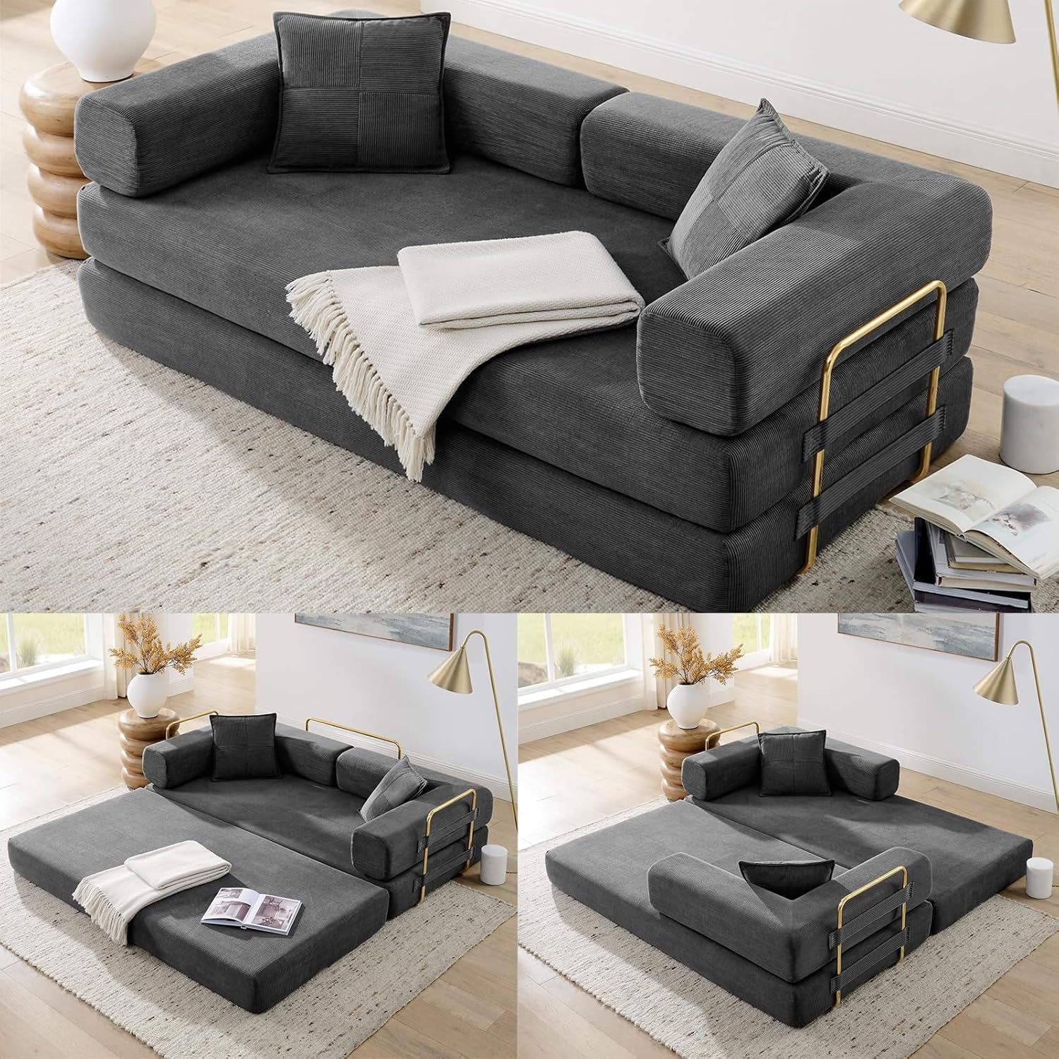 Convertible Sofa Bed with Adjustable Armrests and Comfort