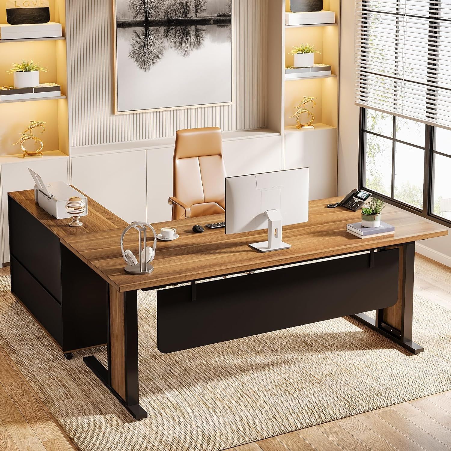 Large L Shaped Executive Desk with File Storage