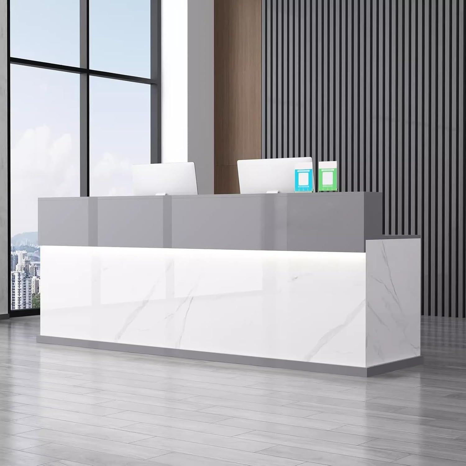 Modern Reception Desk with Lockable Drawer and LED Light
