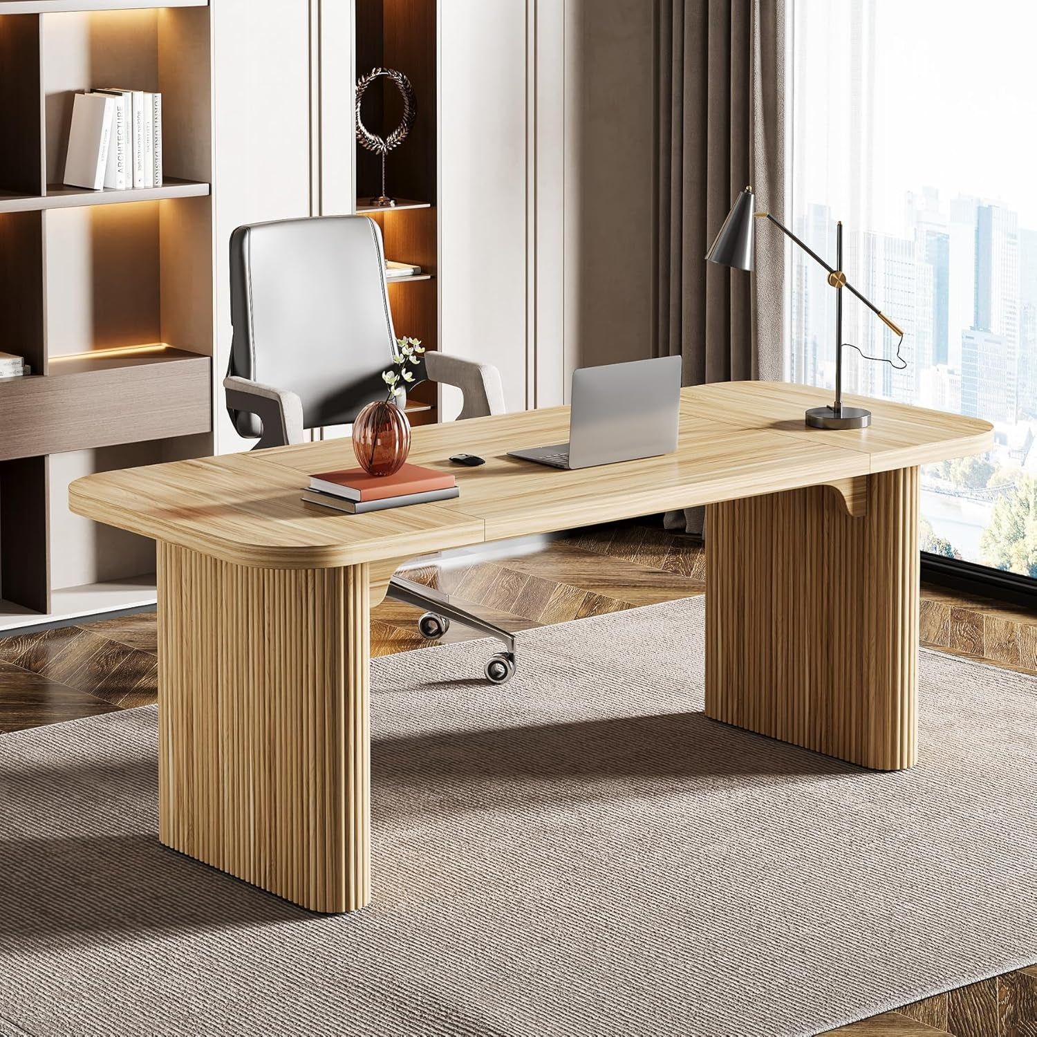 Spacious Modern Office Desk with Double Pedestal Design