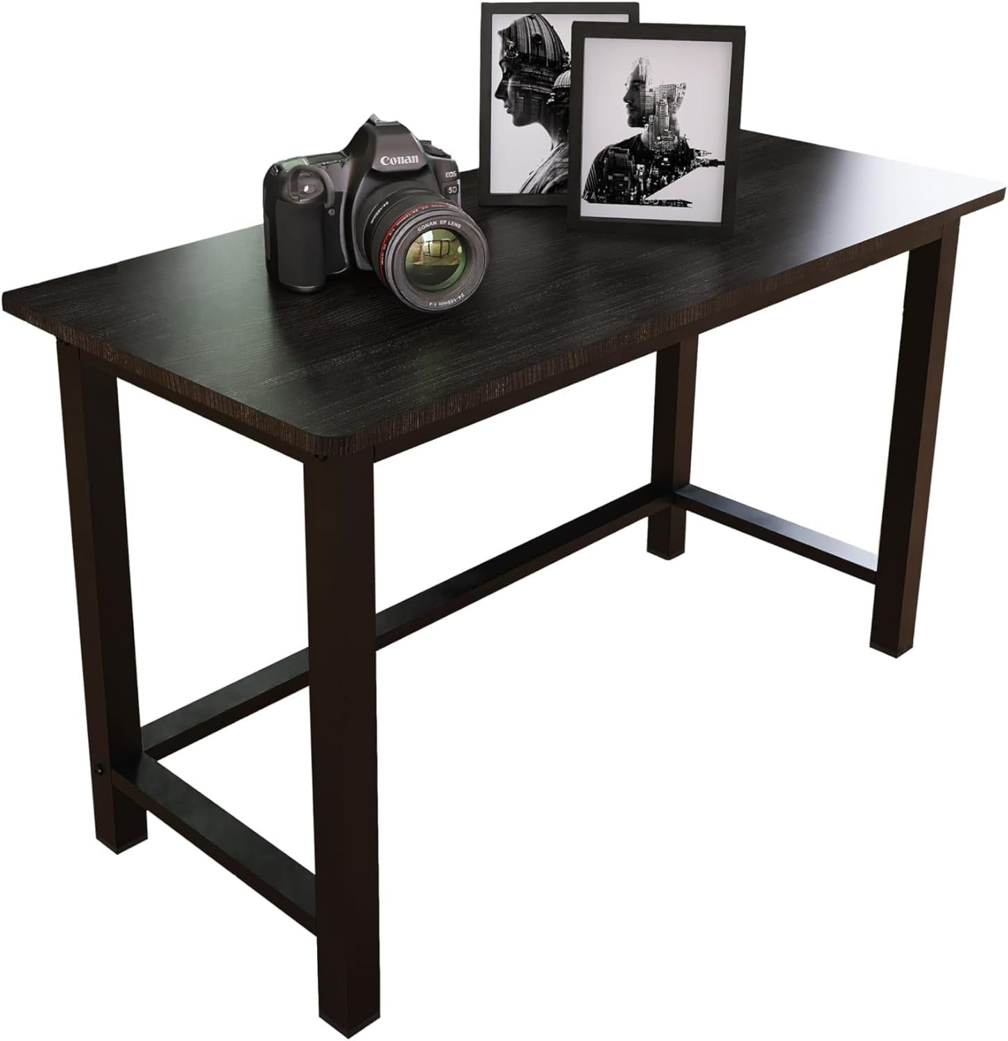 51&#39;&#39; Home Office Desk Modern Computer Desk 51.2X 23.6X29.5 Inches PC Table with Thicken Frame Industrial Style Sturdy Metal Frame Furniture for Writing Gaming Black+Black