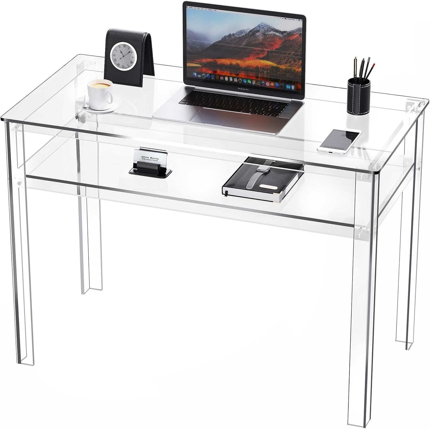 Clear Acrylic Desk with Open Storage for Home Office