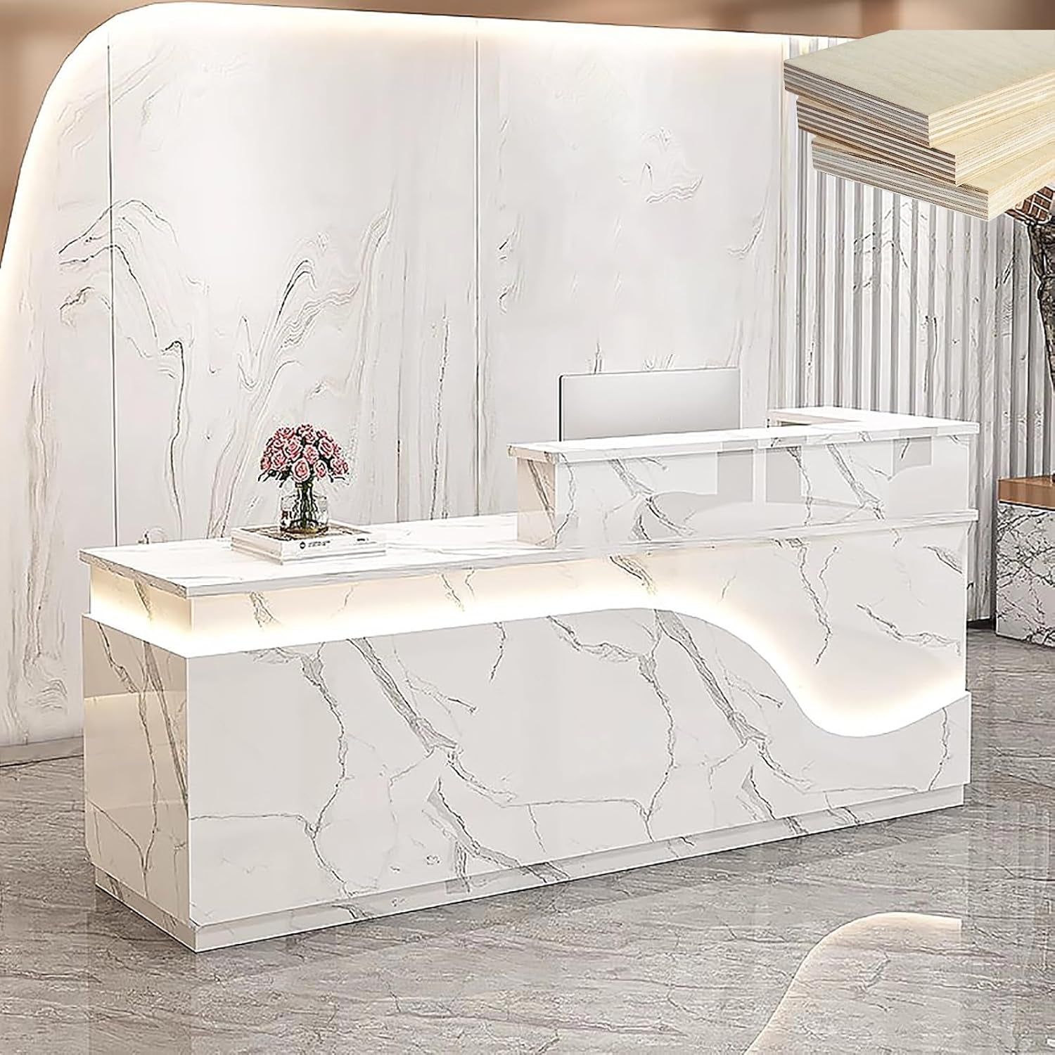 Modern 63 Inch Reception Counter with Lockable Drawer