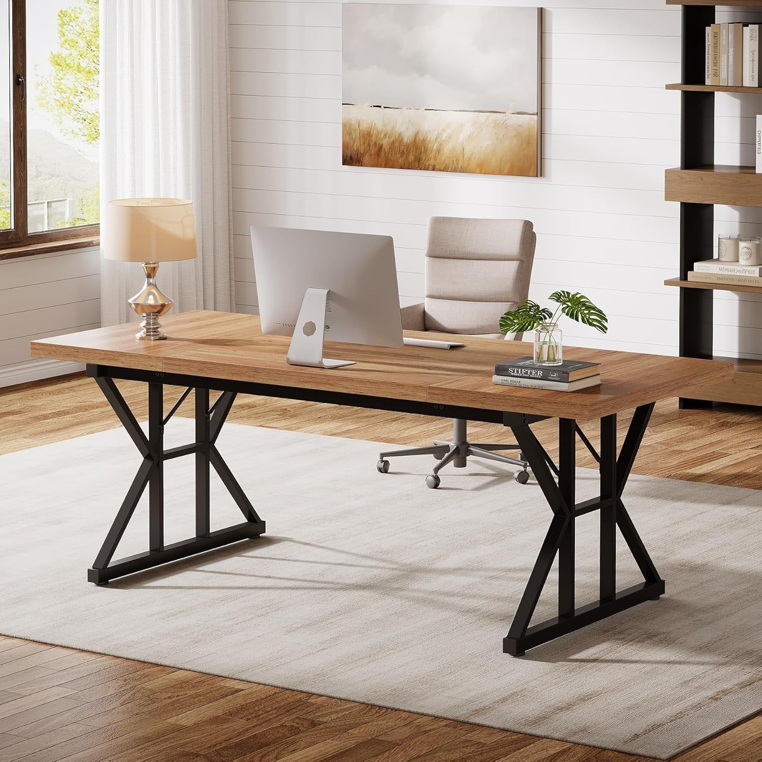 Large Industrial Executive Desk for Home Office Use