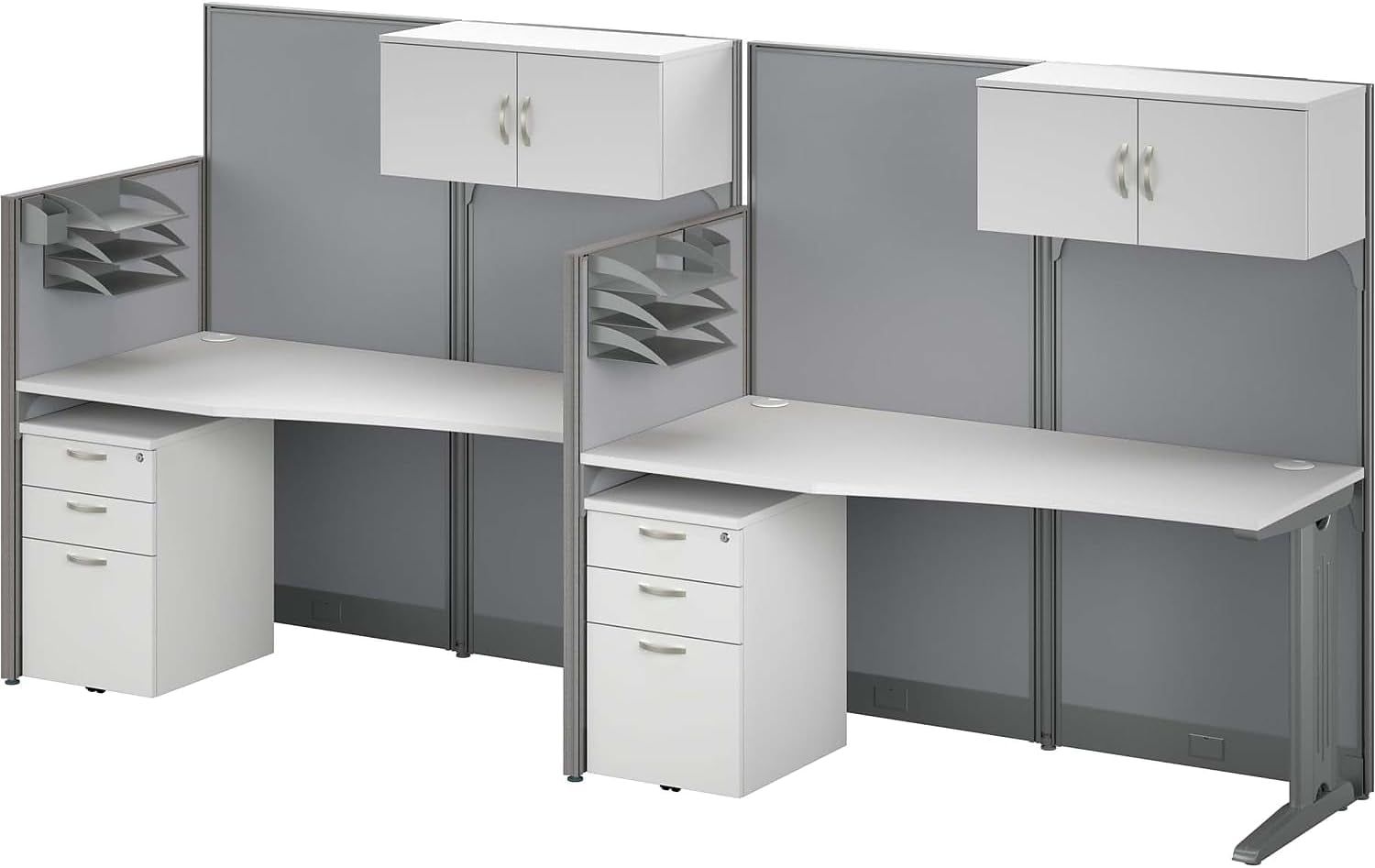 Two Person Straight Cubicle Desk Set with Storage