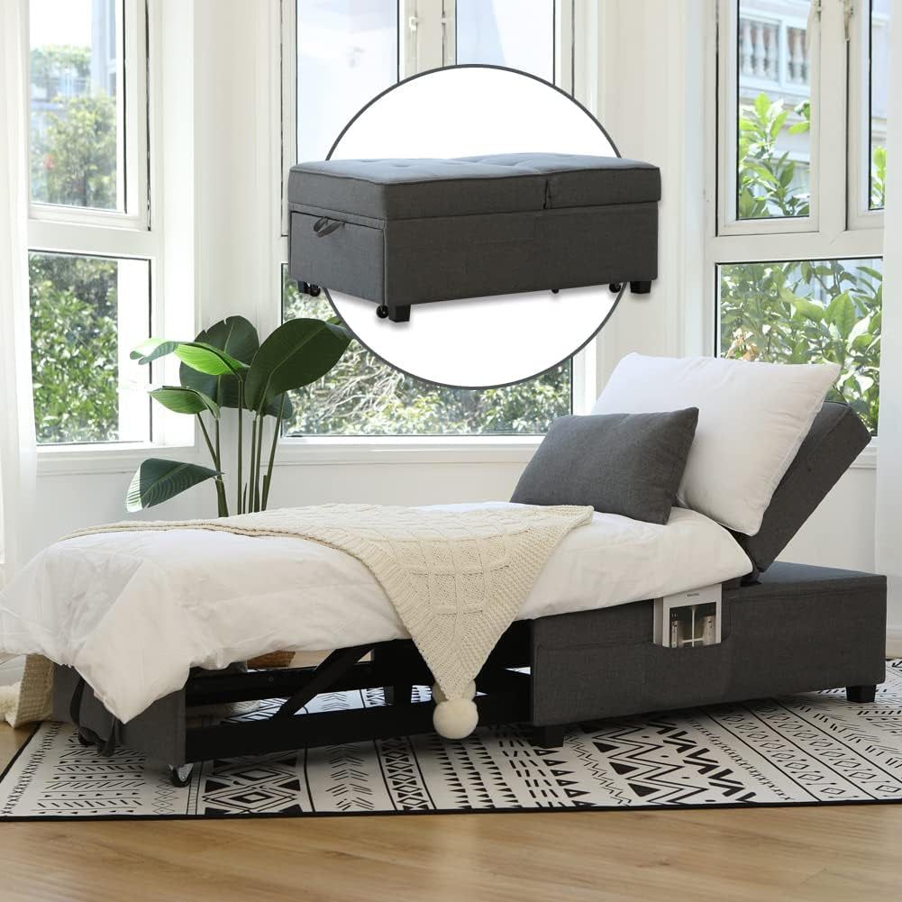 Convertible Futon Chair With Lumbar Pillow And Pockets