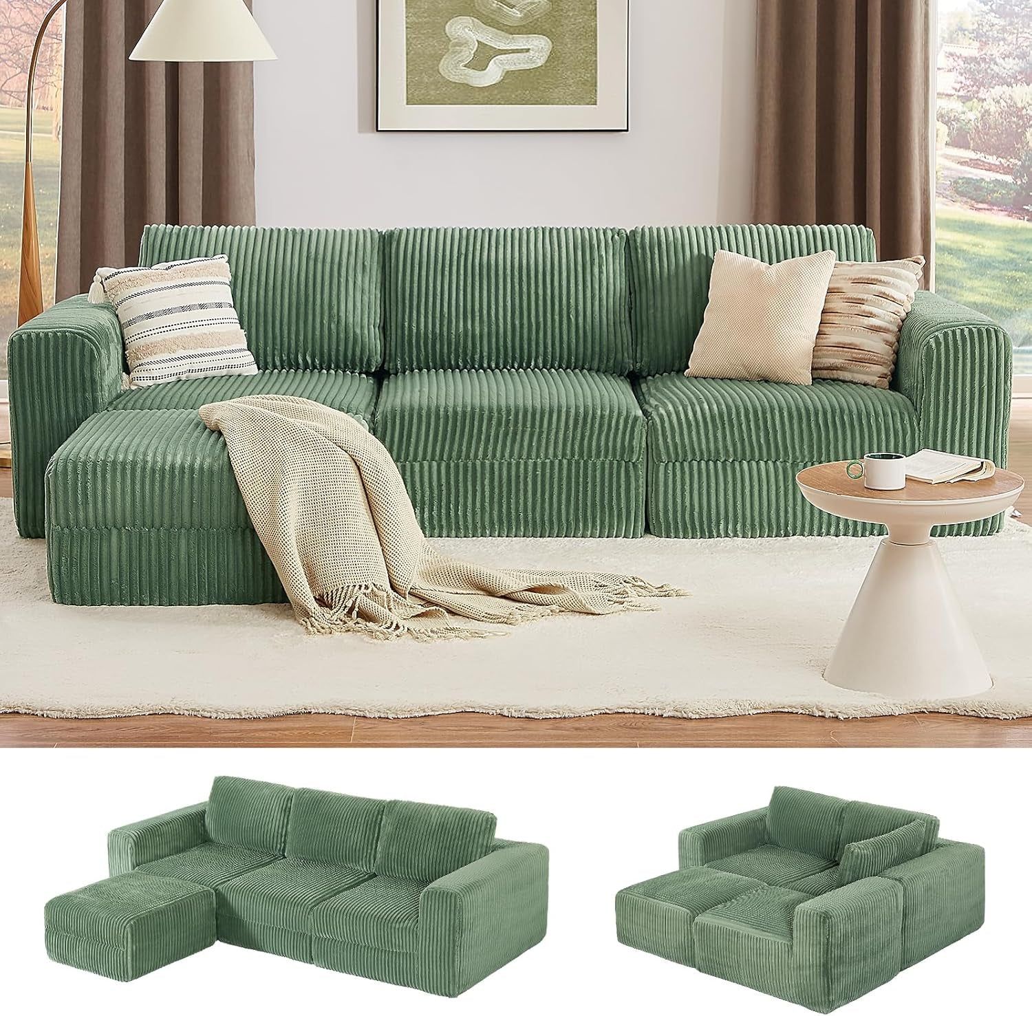 Green Modular Sectional Sofa L Shaped Couch Sleeper