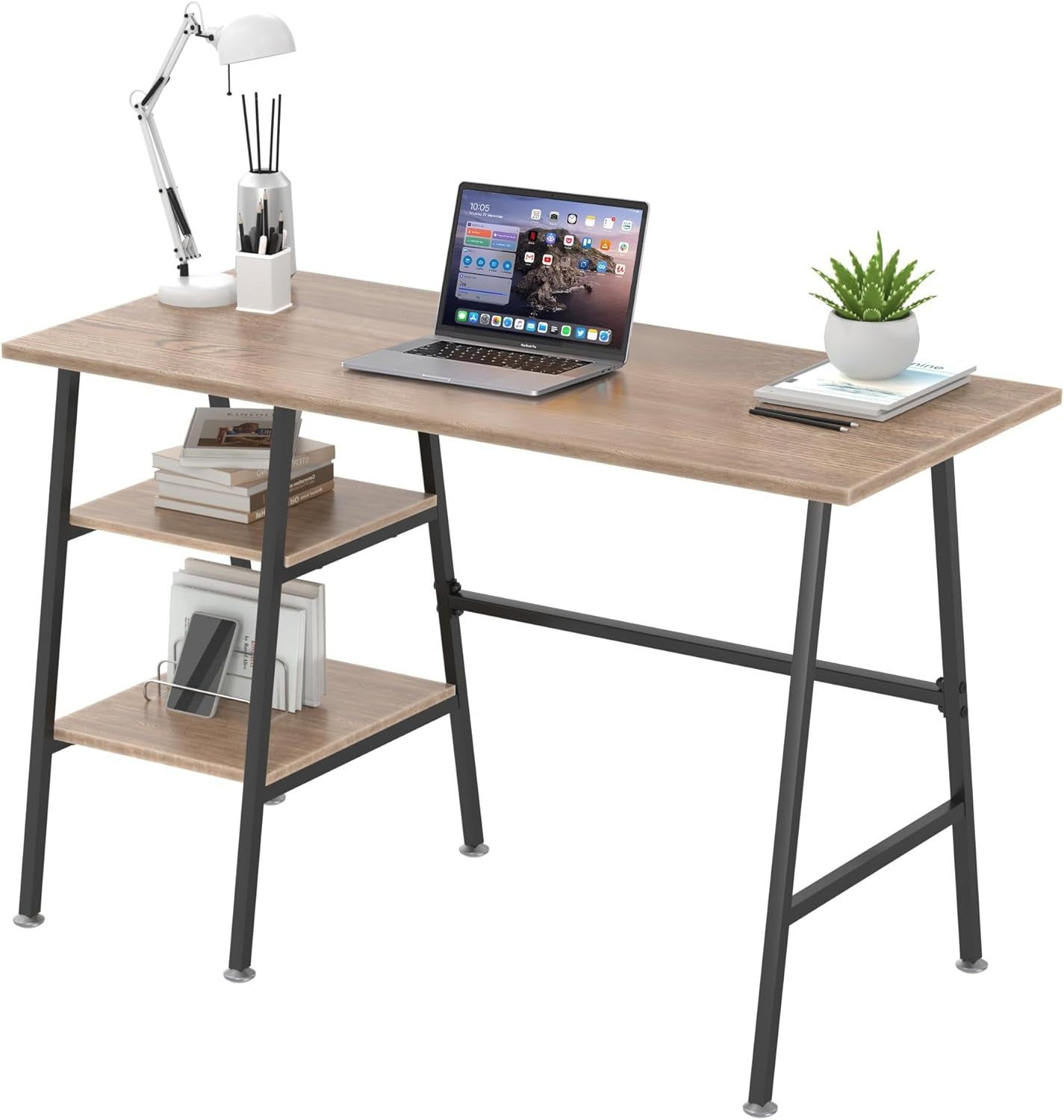 Modern 43 Inch Computer Desk with Adjustable Storage Shelves