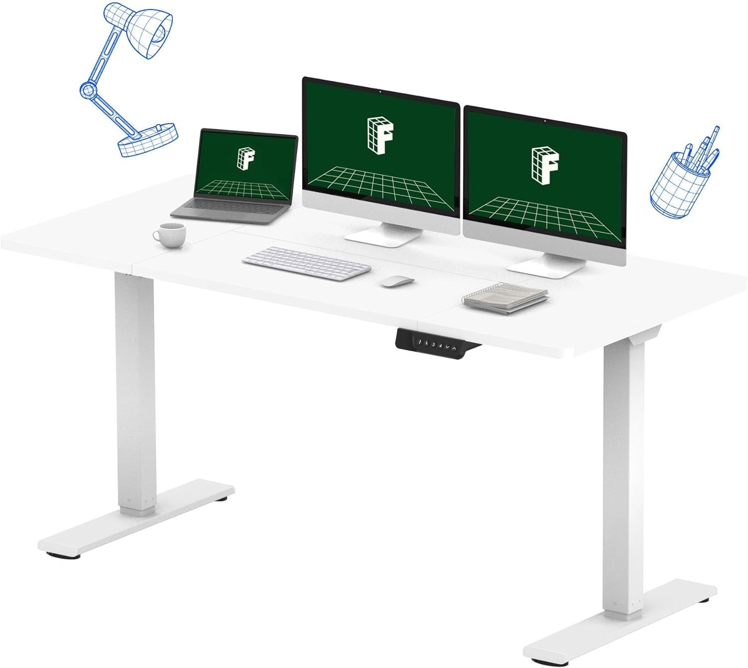 71 X 32 Inch Dual Motor Standing Desk, Computer Desk with Memory Controller, Home Office Desk with Splice Board (White Frame + 71&quot; White Desktop, 2 Packages)