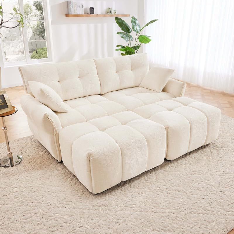 Cozy Plush Chenille Two Seater Sofa Set With Ottomans