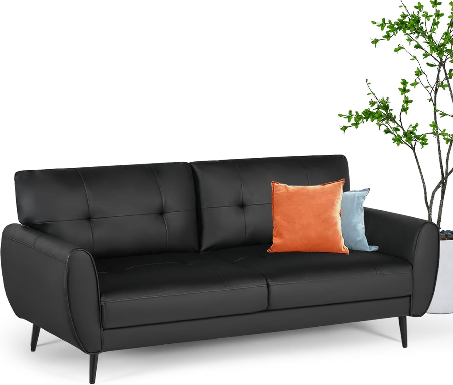 Mid Century Modern Black Loveseat Sofa for Small Spaces