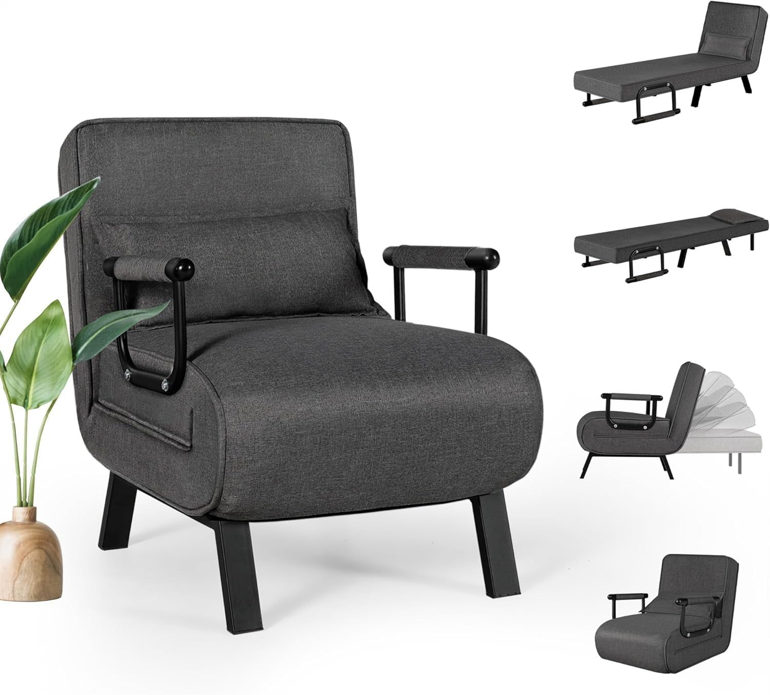 Comfy Convertible Sleep Chair Bed with Adjustable Backrest