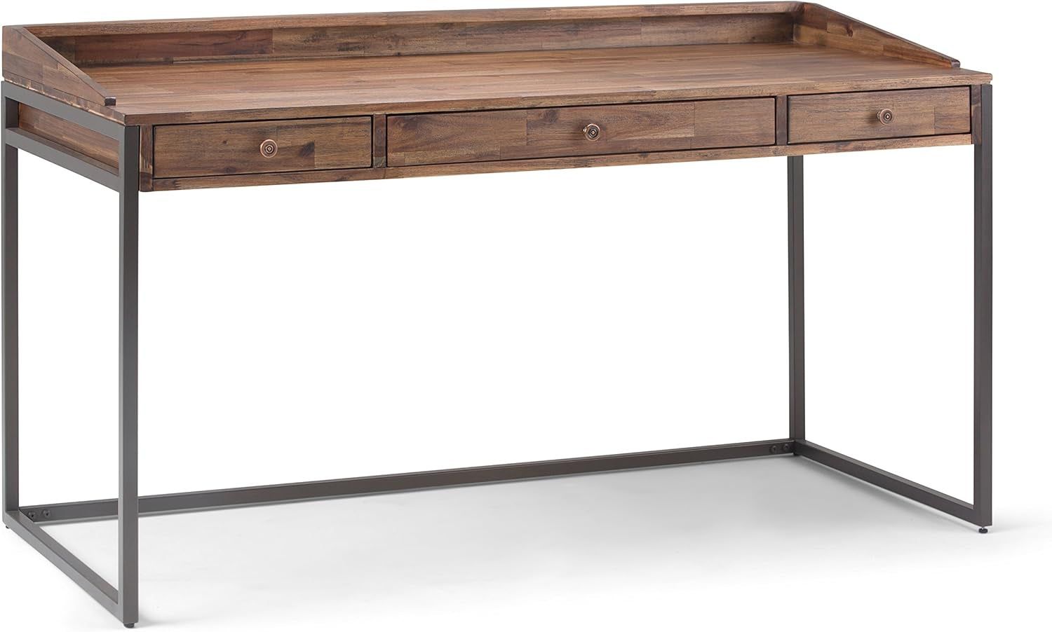 Rustic Acacia Wood and Metal Writing Desk with Drawers