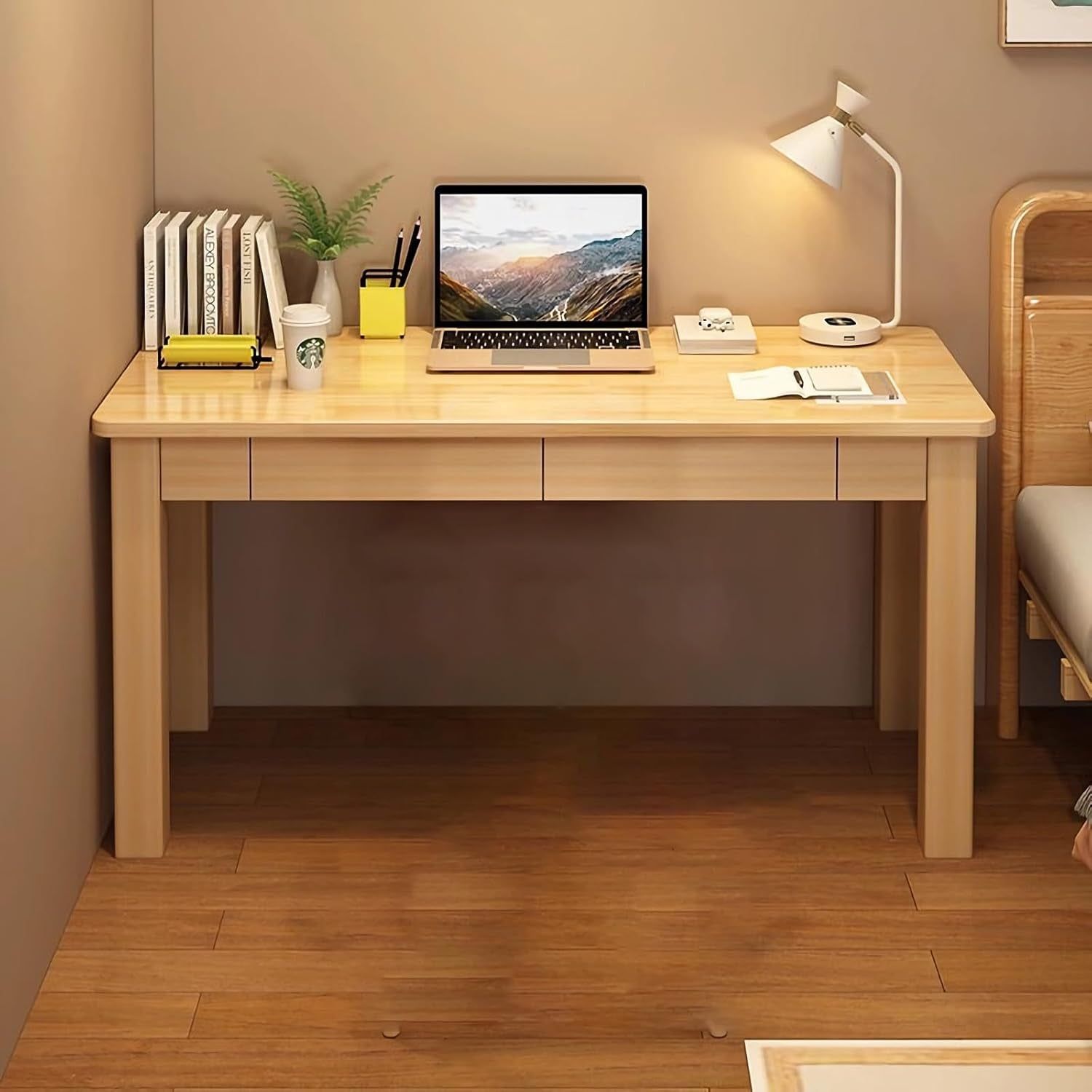 Solid Wood Computer Desk with Drawers for Small Spaces