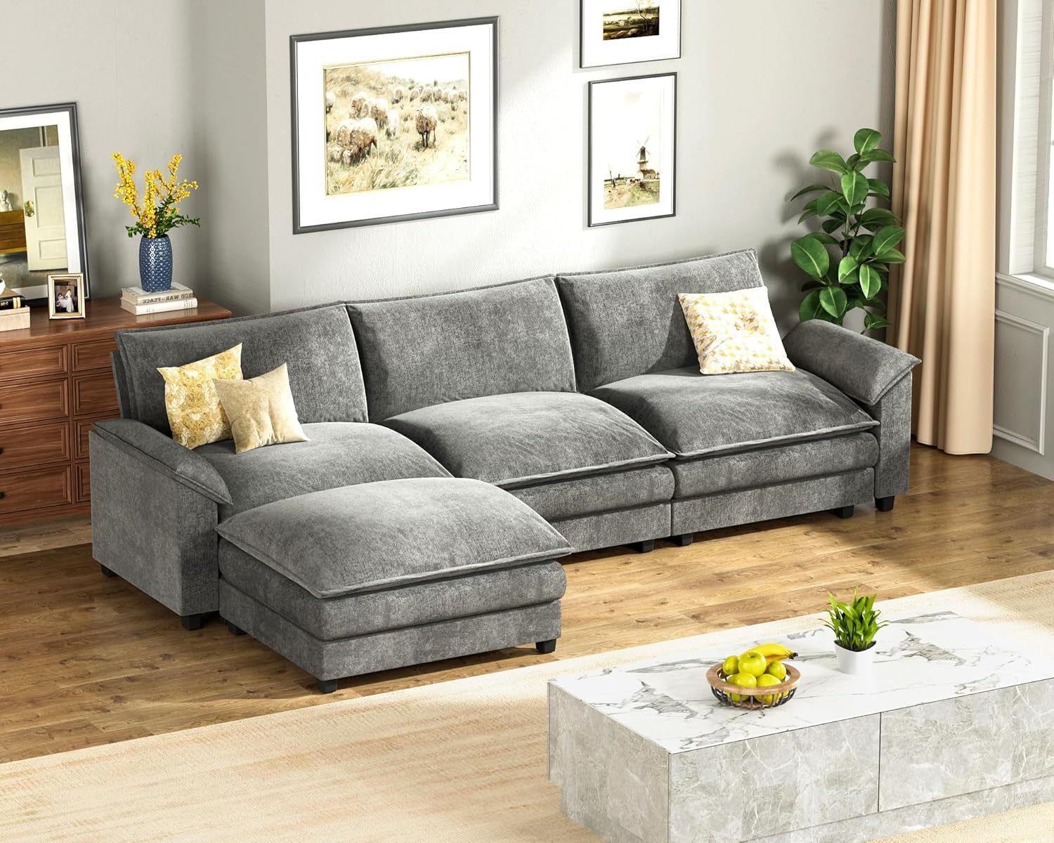 L Shaped Modular Sectional Sofa with Reversible Ottoman