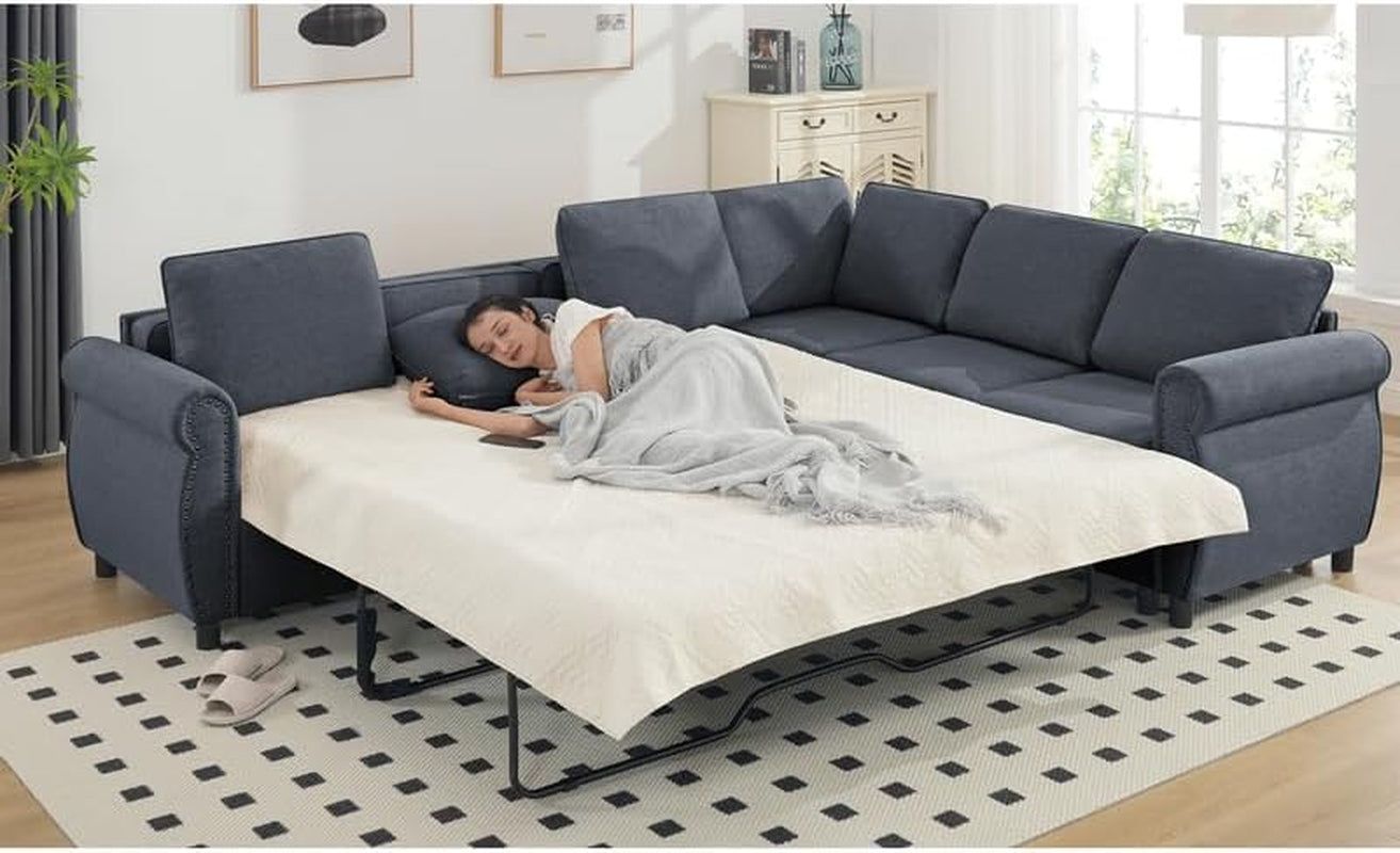 L-Shaped Sleeper Sofa Bed with Pull-Out Mattress