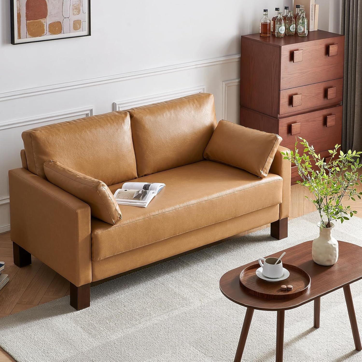 Compact Two Seater Faux Leather Loveseat for Apartments