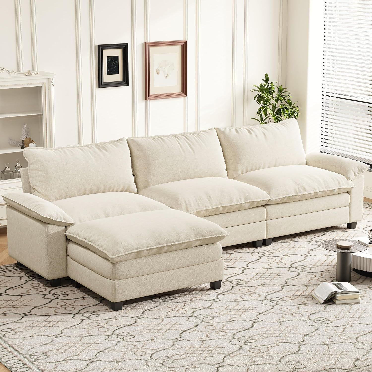 Modular L Shaped Couch with Ottoman for Living Room