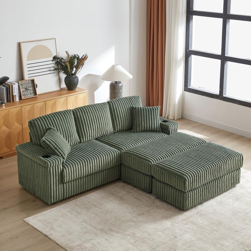 84 Inch Corduroy Three Seater Sofa With Storage