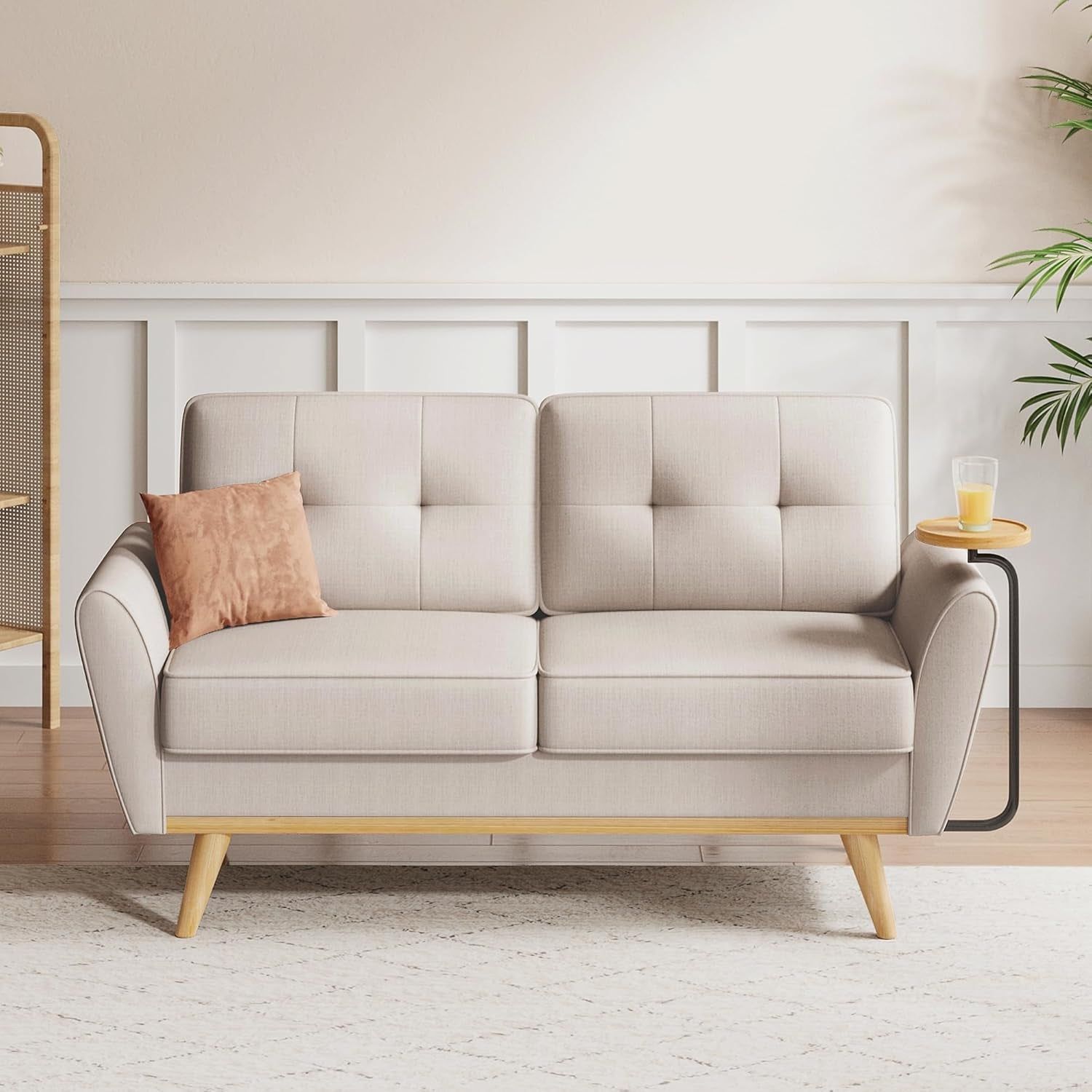 Mid Century Modern 65 Inch Sofa with Tray