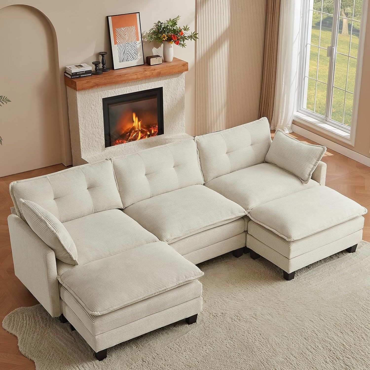Comfy Modular Sectional Sofa With Movable Ottomans