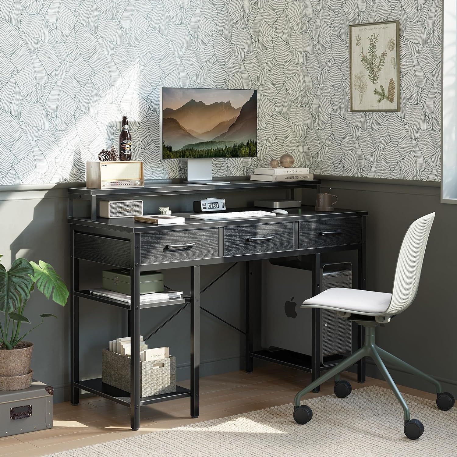 Modern 47 Inch Computer Desk With Storage And Drawers