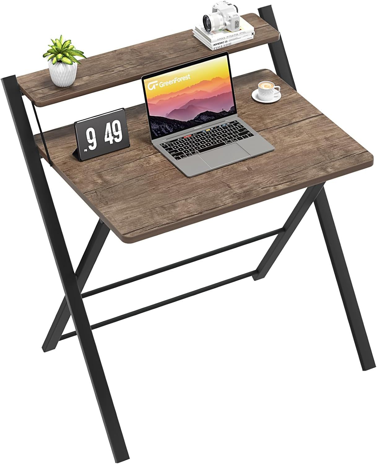 Large Foldable Computer Desk With Shelf For Space Saving