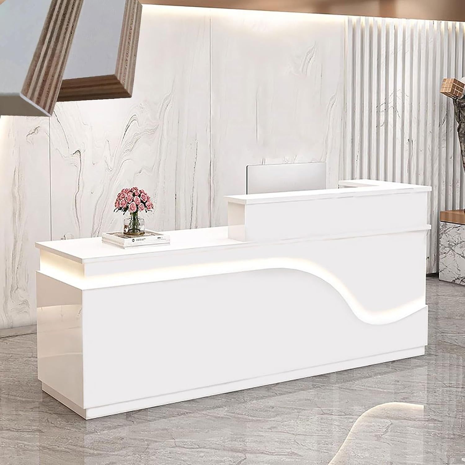 Modern Wooden Reception Desk with Lockable Drawer and Counter